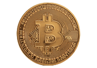Bitcoin goldene M&uuml;nze mit B-Symbol auf transparentem Hintergrund