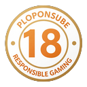 18+ verantwortungsvolles Spielen Emblem mit goldenem Rand auf transparentem Hintergrund