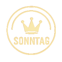 Sonntag-Turnier-Badge mit Kronen-Symbol in orange-goldenem Glanz
