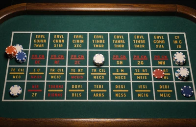 Franz&ouml;sisches Roulette-Tischlayout mit franz&ouml;sischen Einsatzbezeichnungen von oben
