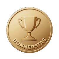 Donnerstag-Turnier-Badge mit Troph&auml;en-Symbol in goldenem Glanz